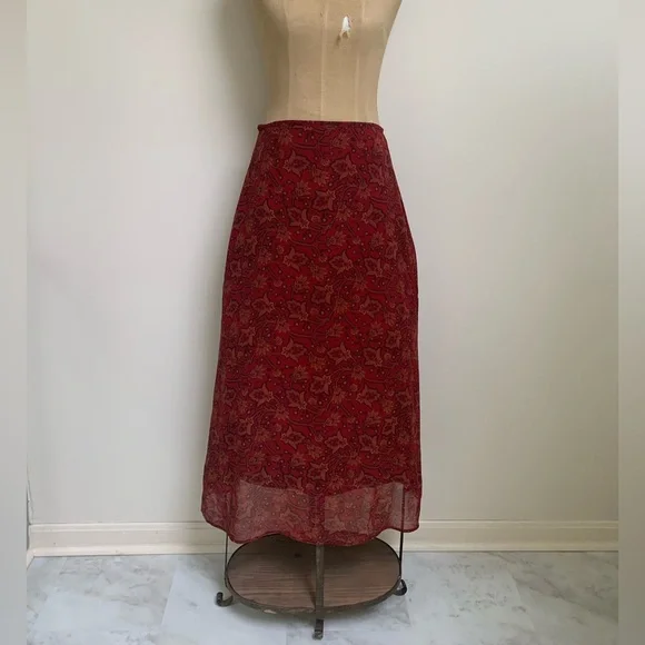 Compagnie Internationale Express Skirt-Rust Brown Paisley Pattern-Lined-7/8 - Picture 1 of 6